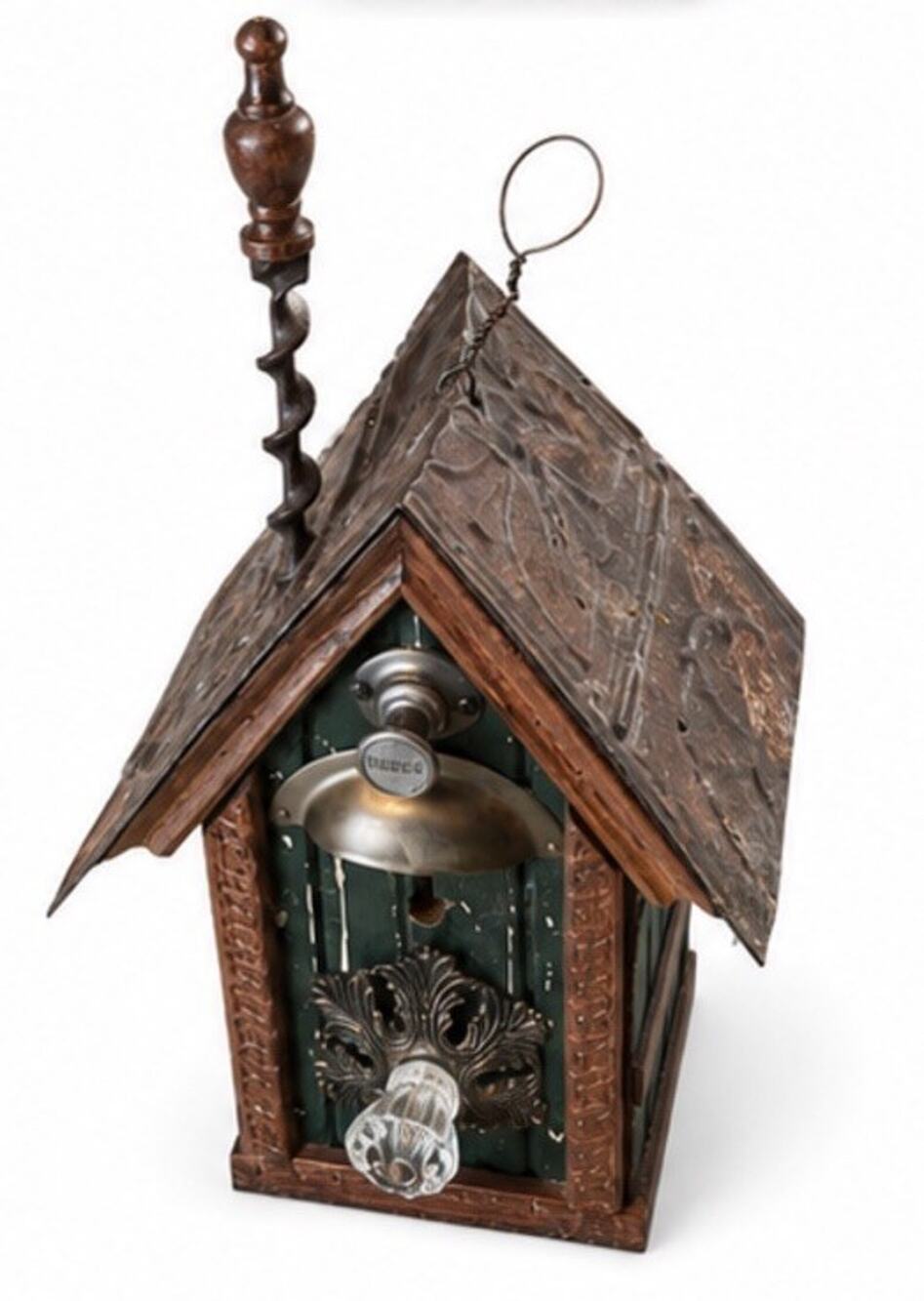 Handmade Rustic Birdhouse Vintage Tin Roof Decor Hanging Garden Cabin House